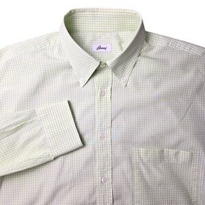 Brioni Italy Men's Green Gingham Dress Shirt - 100% Cotton XL 17x35